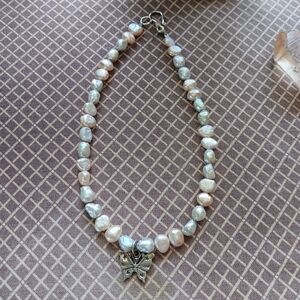 Real Pearl & Sterling Butterfly Doll Or Stuffed Animal Necklace 12 inches Long.